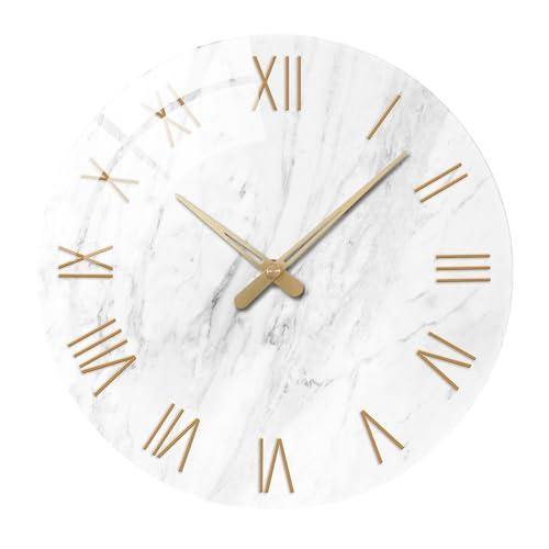 White Small Wall Clocks Battery Operated 12 Inch | Analog Marble Analog Clock for Bedroom Living Room Kitchen Office Round Silent Wall Clock Modern - color: White, size: 12 Inch