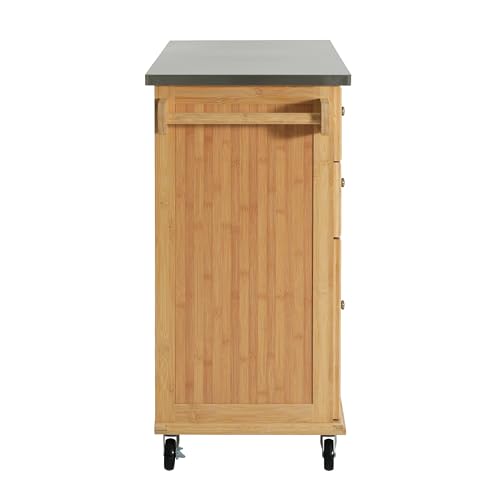Christopher Knight Home Tredy Bamboo Rolling Cart with Drawers, Kitchen Bar Cart on Wheels with Stainless Steel Top, Rolling Kitchen Cart Storage Cabinet, Serving Cart, 50.8'' x 18.5'', Natural - size: Medium