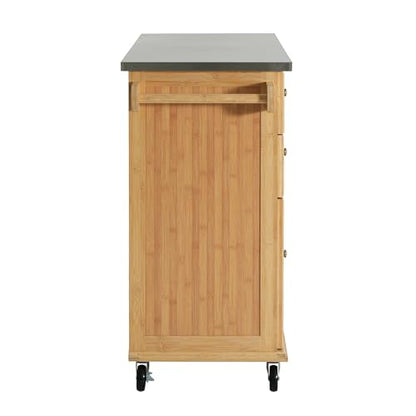 Christopher Knight Home Tredy Bamboo Rolling Cart with Drawers, Kitchen Bar Cart on Wheels with Stainless Steel Top, Rolling Kitchen Cart Storage Cabinet, Serving Cart, 50.8'' x 18.5'', Natural - size: Medium