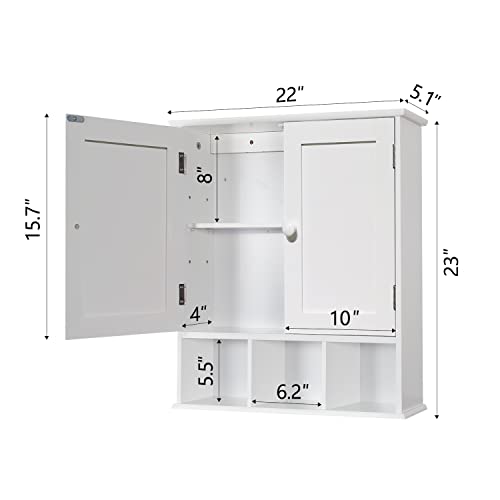 TaoHFE White Bathroom Wall Cabinet with 2 Door Adjustable Shelves | Over The Toilet Storage White Wall Mounted Medicine Cabinets for Bathroom Laundry Room Kitchen - color: White