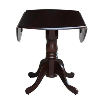 IC International Concepts, 42" Round Dual Drop Leaf Pedestal Dining Table, Solid Real Wood, Sturdy Parawood, Rich Mocha - color: Rich Mocha