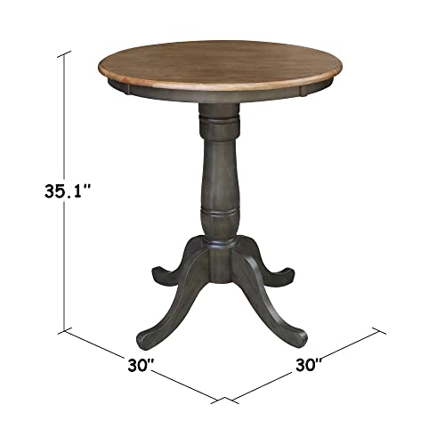 IC INTERNATIONAL CONCEPTS 30" Round Top Counter Height Pedestal Dining Table, 34.9" High, Hickory/Washed Coal - color: Hickory-washed Coal