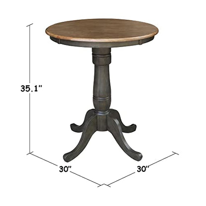 IC INTERNATIONAL CONCEPTS 30" Round Top Counter Height Pedestal Dining Table, 34.9" High, Hickory/Washed Coal - color: Hickory-washed Coal