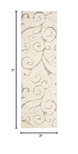 SAFAVIEH Florida Shag Collection Runner Rug - 2'3" x 7', Cream & Beige, Scroll Design, Non-Shedding & Easy to Clean, High-Low Plush Pile, Ideal for Bedroom, Foyer, Hallway (SG455-1113) - color: Cream/Beige, size: 2'3" x 7' (Runner)