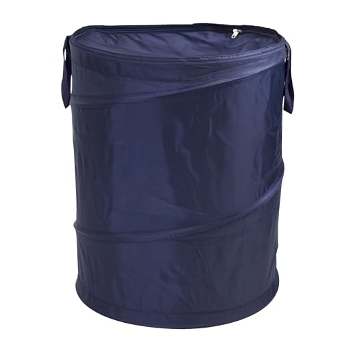 Pop-up Laundry Hamper, Navy Blue, Polyester Taffeta with Spiral Steel Frame, Foldable with Zippered Lid