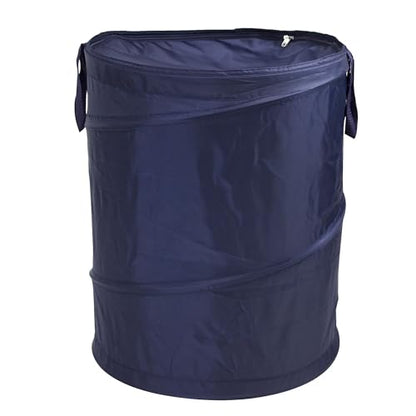 Pop-up Laundry Hamper, Navy Blue, Polyester Taffeta with Spiral Steel Frame, Foldable with Zippered Lid