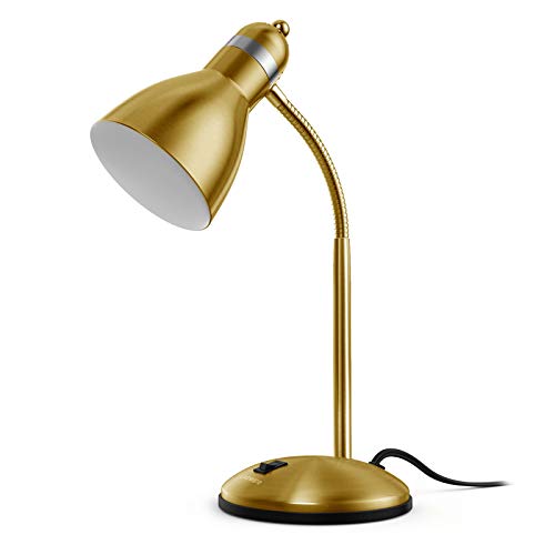 LEPOWER Metal Desk Lamp, Adjustable GooseNeck Reading Light for Bedroom | Compact & Sturdy, Space-Saving for Bedside & Dorm, E26 Table Lamp, Eye-Caring, Ldeal for Study, Office, Back to School - color: Gold