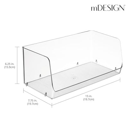 mDesign Modern Stackable Plastic Open Front Dip Extra Large Storage Organizer Bin Basket for Kitchen Organization, Shelf, Cubby, Cabinet, and Pantry Organizing Decor, Ligne Collection - 2 Pack - Clear