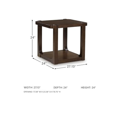 Signature Design by Ashley Breckington End Table, Dark Brown Side Table with Lower Shelf, Contemporary Style for Deep Couches, Hardwood Solids, Oak Veneer and MDF Substrate, 27" W - color: Dark Brown - Shelf