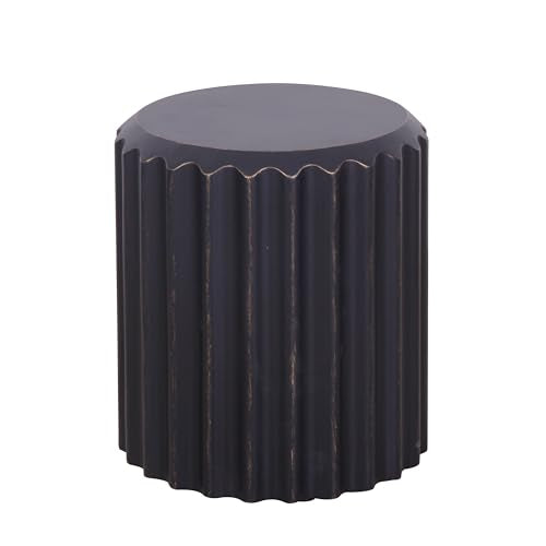 Afterglow Outdoor Round Side Table, 14.6" Retro Modern Fluted Accent End Table, Nightstand Bedside Tables for Living Room Bedroom Sofa Couch Small Space Patio Decor - color: Black Fluted Drum