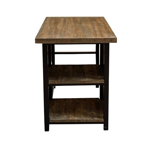 Alaterre Furniture Pomona Industrial Study Desk, Natural, 48”x24”x30” | Writing Desk with Solid Pine Wood Top, 2 Open Shelves, Metal Frame, Floor Levelers, For Home Office, Bedroom, or Dorm - style: Desk with Shelves