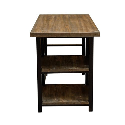 Alaterre Furniture Pomona Industrial Study Desk, Natural, 48”x24”x30” | Writing Desk with Solid Pine Wood Top, 2 Open Shelves, Metal Frame, Floor Levelers, For Home Office, Bedroom, or Dorm - style: Desk with Shelves
