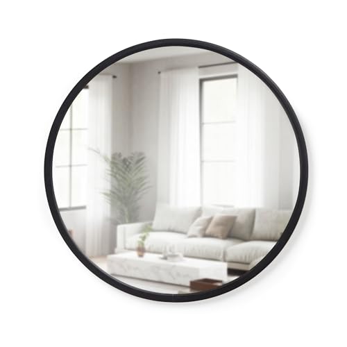 Umbra Hub Round Wall Mirror, Rubber Frame Bathroom Mirror, 24-Inch, Black