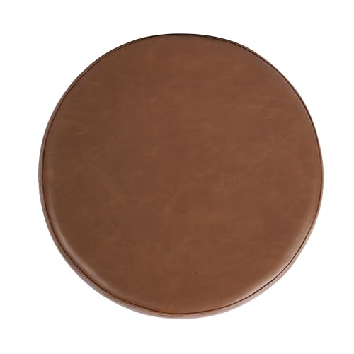 HomePop 19" Round Storage Ottoman - Chestnut Brown Faux Leather - color: Chestnut Brown Faux Leather