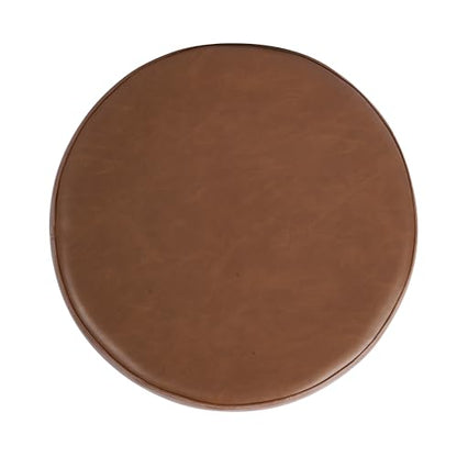 HomePop 19" Round Storage Ottoman - Chestnut Brown Faux Leather - color: Chestnut Brown Faux Leather