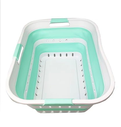 SAMMART 42L (11 gallon) Collapsible Plastic Laundry Basket - Foldable Pop Up Storage Container/Organizer - Space Saving Hamper/Basket (1, White/Light Green) - color: White/Light Green