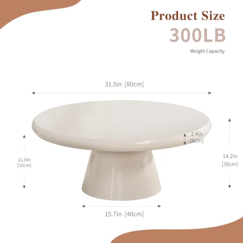 Handmade Round Pedestal Coffee Table (B) | Modern White Round Pedestal Coffee Table, Minimalist Circle Center Table for Living Room & Apartment - size: B