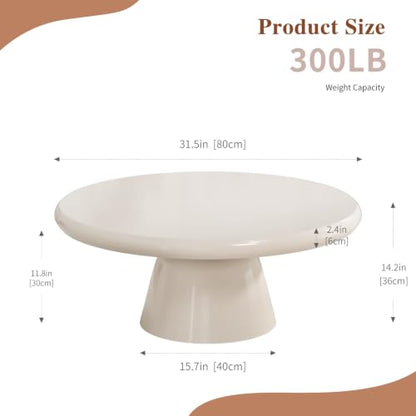 Handmade Round Pedestal Coffee Table (B) | Modern White Round Pedestal Coffee Table, Minimalist Circle Center Table for Living Room & Apartment - size: B