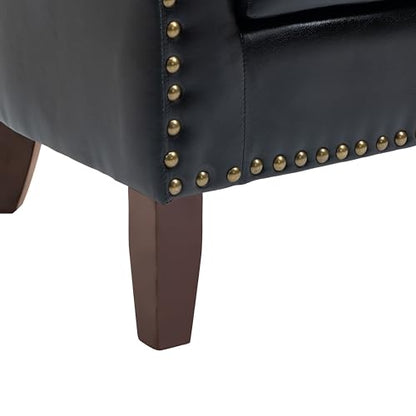Faux Leather Accent Chair, Modern Barrel Club Chair, Black | Comfy Upholstered Armchair for Living Room, Round Club Chair Single Sofa Bedroom Reading Seat | 26"D*29"W*29"H - color: Black