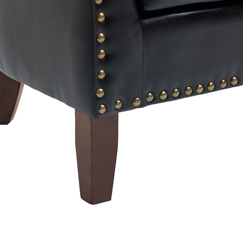Faux Leather Accent Chair, Modern Barrel Club Chair, Black | Comfy Upholstered Armchair for Living Room, Round Club Chair Single Sofa Bedroom Reading Seat | 26"D*29"W*29"H - color: Black