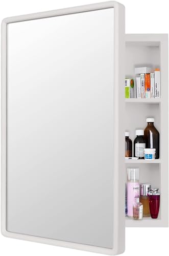 24”x16” Recessed Wood Medicine Cabinet with Mirror for Bathroom – Wall-Mounted Wooden Bathroom Cabinet with Adjustable Storage Shelf (White, 16“x24) - color: White, size: 16“x24"