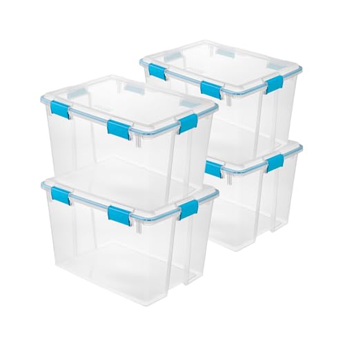 Sterilite 19384304 80 Quart/76 L Gasket Box, Clear Lid & Base with Blue Aquarium Latches & Gasket (4 Pack) - size: 80 Quart, style: 4 Pack