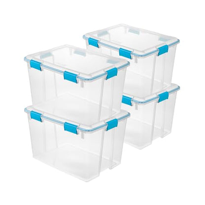 Sterilite 19384304 80 Quart/76 L Gasket Box, Clear Lid & Base with Blue Aquarium Latches & Gasket (4 Pack) - size: 80 Quart, style: 4 Pack