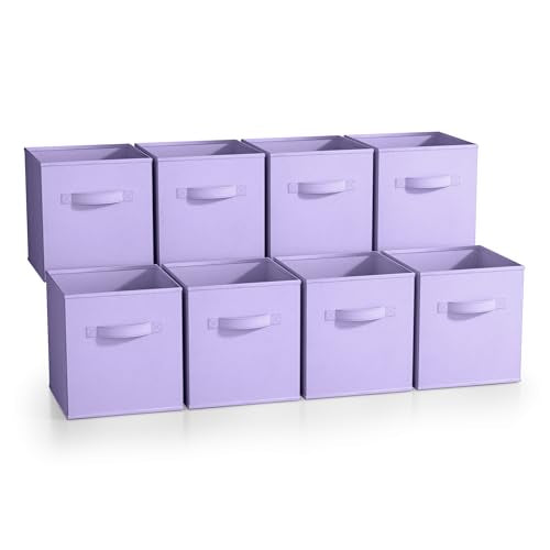 Sorbus Fabric Storage Cubes - 8 Foldable Storage Bins for Organizing Pantry, Cubbies, Toy Box - Clothes Storage & Closet Organizer - 11 Inch Collapsible Cube Baskets for Shelves with Handle - color: Pastel Purple 8 Pack, size: 11 Inch
