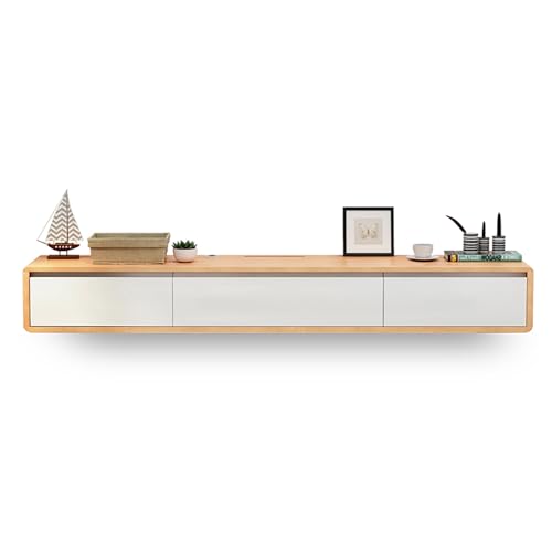 Floating TV Stand In Solid Wood Media Console Centre Floating shelves with doors and drawers Wall Mounted TV Cabinet Easy to assemble Suitable for living room and bedroom(Wood color+white,120x2 - color: Wood Color+white, size: 120x24x20cm