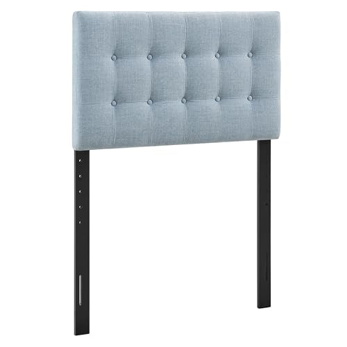 Modway Emily Twin Size Fabric Headboard in Sky Blue - Linen-Like Upholstery with Button Tufting and 7 Adjustable Height Positions - color: Sky Blue, size: Twin