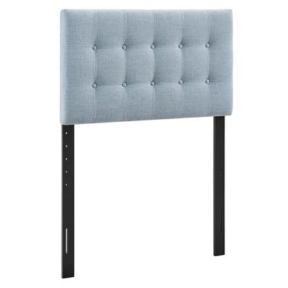 Modway Emily Twin Size Fabric Headboard in Sky Blue - Linen-Like Upholstery with Button Tufting and 7 Adjustable Height Positions - color: Sky Blue, size: Twin