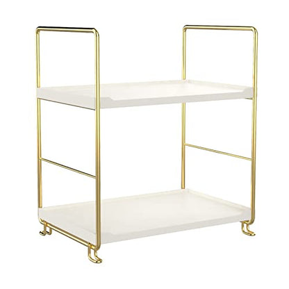 2-Tier Kitchen Spice Rack - Freestanding Stackable Bathroom Countertop Storage Shelf - Cosmetic Organizer Holder- Square Standing Rack (Golden) - color: Golden