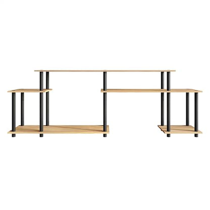 Simple 3-Tier TV Stand with Open Storage Shelves, for TVs up to 50", Light Oak - color: Light Oak