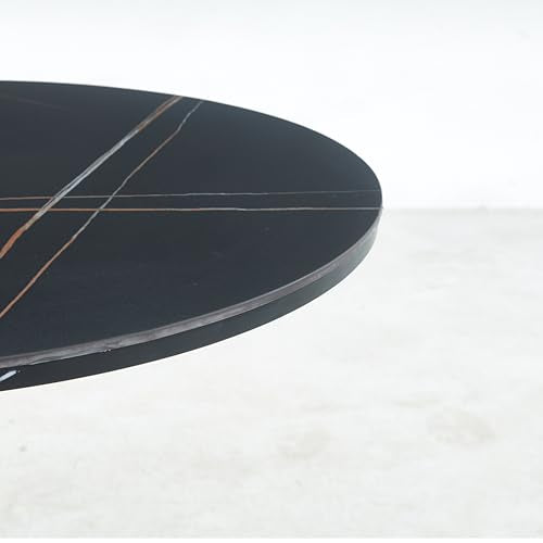 31.5" Black and Gold Round Tulip Dining Table for 2-4, Mid-Century Modern Small Space Kitchen Table with MDF Top and Gold Metal Pedestal Base for Apartment Breakfast Nook - color: Black and Gold