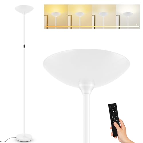 Stepless Dimmable Floor Lamp,30W 3000LM Super Bright LED Torchiere Floor Lamps with Remote & Touch Control,71 in Tall Modern Standing Lamp for Living Room Bedroom Office,2700k-6500k,White - color: White