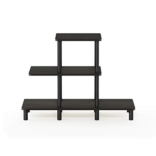 FURINNO Turn-N-Tube 3-Tier Design Display Rack, Espresso/Black | Book Shelf, Accent Display Shelf, Open Shelves, Round Tubes, for Organization and Storage, Living Room, Garage, Home Office - color: Espresso/Black, style: 3-Tiers, Ladder