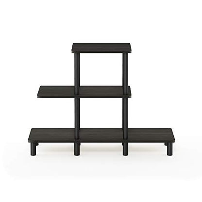 FURINNO Turn-N-Tube 3-Tier Design Display Rack, Espresso/Black | Book Shelf, Accent Display Shelf, Open Shelves, Round Tubes, for Organization and Storage, Living Room, Garage, Home Office - color: Espresso/Black, style: 3-Tiers, Ladder