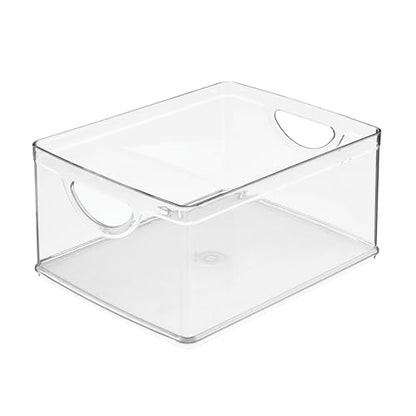 iDesign Plastic Stackable Kitchen Cabinet Storage Bin, Clear | With Handles, Pantry Organizer - size: Medium, style: Pack of 1