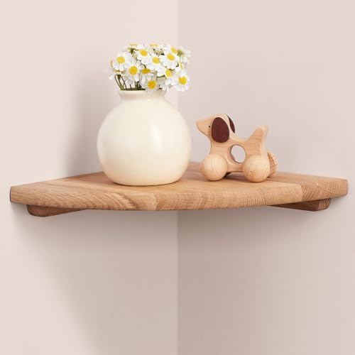 Gieanoo Corner Floating Shelf 7inch Solid Oak Wood Floating Corner Shelf with Wire Hole Corner Wall Mount Storage Display Shelves for Living Room Bedroom Bathroom Kitchen - color: Natural, size: 7in 1-Pack