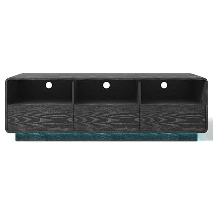 RoyalCraft TV Stand for TVs Up to 65", Modern Black Entertainment Center with 3 Storage Drawers and LED Lights, Curved Wood Media TV Console for Living Room, Bedroom - color: Black