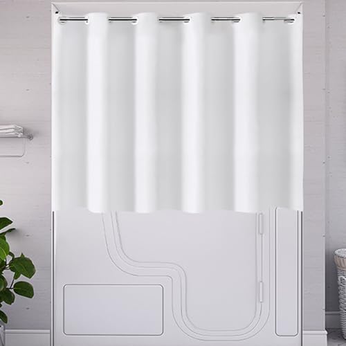 TOMOZ White Short Shower Curtain, No Hooks Shower Curtain for Walkin Tub or Step in Tub, Weighted Bottom Waterproof Polyester Curtain for Bathroom, 70x48 Inch - size: 70"W x 48"L (Pack of 1)