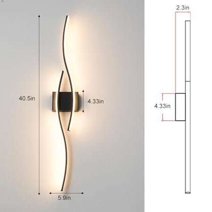 Daunton Hardwired Modern Wall Sconce Set of Two with Remote Control, Dimmable LED Wall Sconces Lighting Set of 2, Large Black Wall Light, LED Wall Lamp for Bedroom Living Room Bathroom 40.5" Length - color: Black, size: 40.5in A hardwired