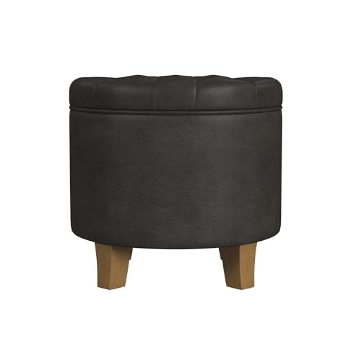 HomePop 19" Faux Leather Button Tufted Round Storage Ottoman - Black - color: Black Faux Leather