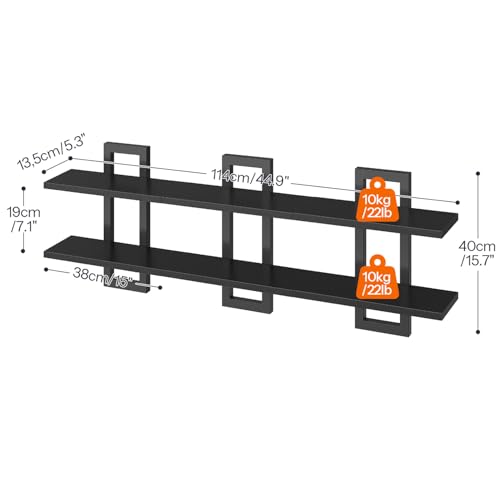 HOOBRO Floating Shelves, 15 Inch Wall Shelf Set of 3, Wall Mounted Storage Shelves 2-Tier, Hanging Bathroom Shelves, for Living Room, Bedroom, Bathroom, Kitchen, Black BK32BJP301 - color: Black
