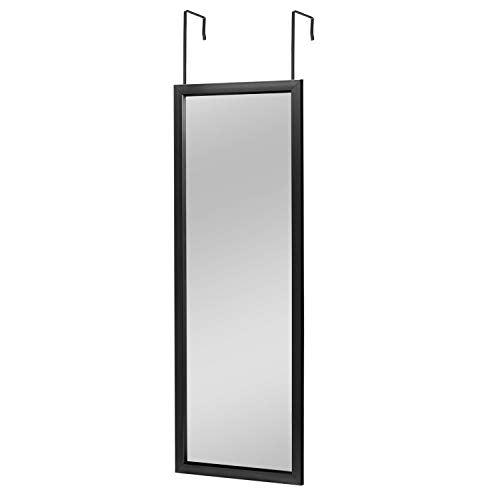 MIRUO Over The Door, Wall Mirror Dressing Make Up Full Length Hanging, Polystyrene Frame for Bathroom, Bedroom, Living Room, Dorm and More (Black, 43" x 16") - color: Black, size: 43"L x 16"W