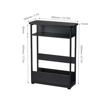 Narrow Side Table,3-Tier Slim End Table with Storage Shelf,Modern Sofa Table Thin Side Table for Narrow and Small Spaces, Skinny Bedside Table Small Nightstand with Magazine Rack Space Saving/Black - color: Black