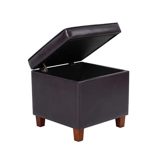 HomePop 18" Classic Square Storage Ottoman - Brown - color: Brown Faux Leather
