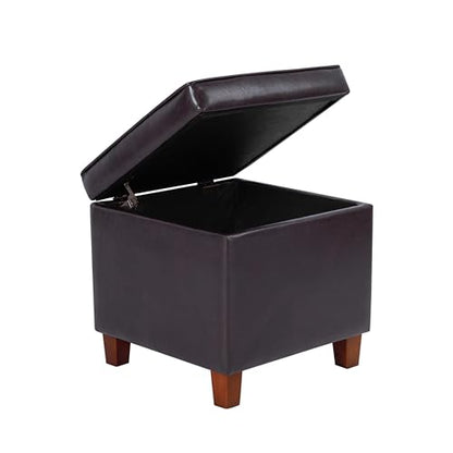 HomePop 18" Classic Square Storage Ottoman - Brown - color: Brown Faux Leather