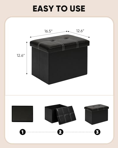 B FSOBEIIALEO Folding Storage Ottoman Cube, Faux Leather Footrest Seat Coffee Table, Black 16.5"x12.6"x12.6" - color: Black 16.5"x12.6"x12.6"