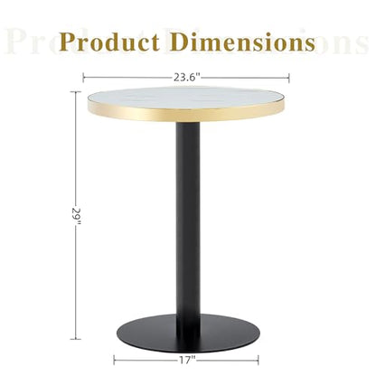 TesNus 23.6" Small Round Dining Table for 2, Circle Tulip Table, Faux Marble Top with Black Metal Pedestal Base, Modern Leisure Coffee Table for Small Spaces, Cafe, Office, White&Black - color: White Top&black Base